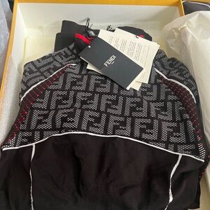 Fendi Black Joggers with White and Red Accents